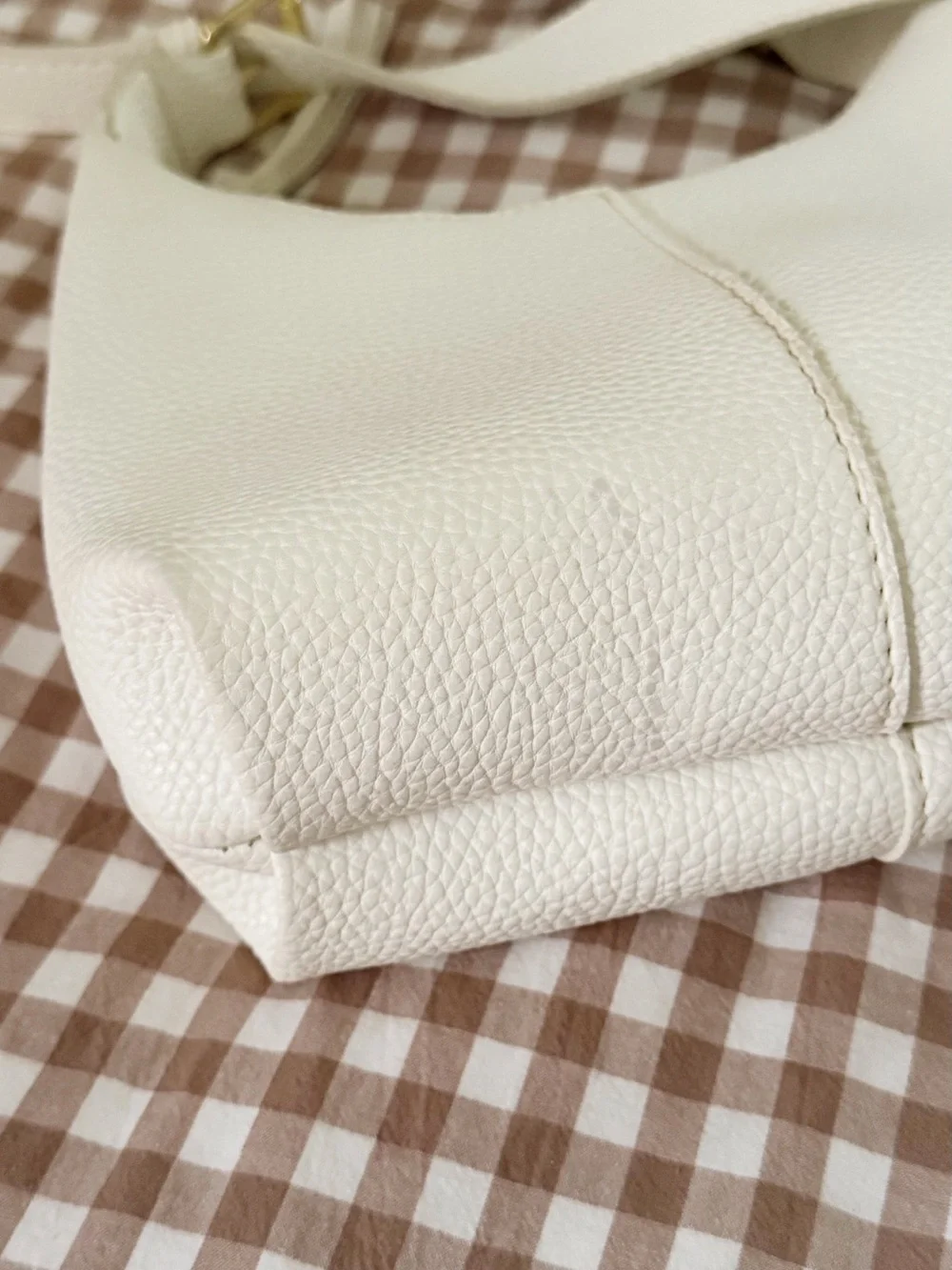 Cream Pebbled Leather Shoulder Bag